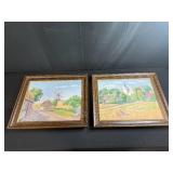 Pair of Framed Original Signed Paintings by Lillengren Rural Landscape Scenes