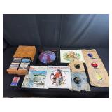 Vintage Vinyl Records, Cassette Tapes, and Wood Case Music Collection