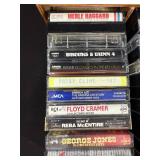 Vintage Vinyl Records, Cassette Tapes, and Wood Case Music Collection