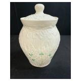 Belleek Ireland Shamrock Pattern Porcelain Canister Set with Tray and Spoon