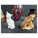 Anri Limited Ed & Numbered Harlequin Figure & Collection of Decorative Animal Figurines, Art Glass Vases