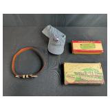 Railroad Memorabilia Collection with Conductor Cap, Plasticville Kits, and Belt