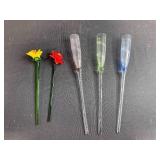 Set of 5 Hand-Blown Art Glass Flutes and Glass Flower Stems