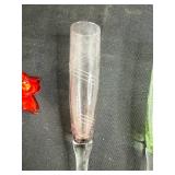 Set of 5 Hand-Blown Art Glass Flutes and Glass Flower Stems