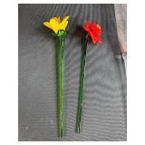 Set of 5 Hand-Blown Art Glass Flutes and Glass Flower Stems