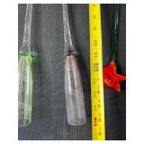 Set of 5 Hand-Blown Art Glass Flutes and Glass Flower Stems