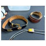 Vintage Saddle Shoes, Coca-Cola Patch, Leather Belts, Bolo Tie, and Storage Bin Assortment