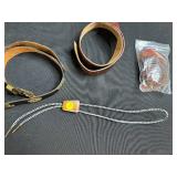 Vintage Saddle Shoes, Coca-Cola Patch, Leather Belts, Bolo Tie, and Storage Bin Assortment