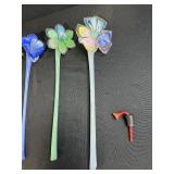 Set of 4 Hand Blown Art Glass Flowers, 16 Inch Decorative Stems