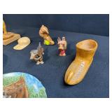 Collection of Kaiser W. Germany Horse Plates, Ceramic Dog Figurines, and Wooden Kitchenware