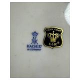 Collection of Kaiser W. Germany Horse Plates, Ceramic Dog Figurines, and Wooden Kitchenware