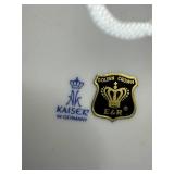 Collection of Kaiser W. Germany Horse Plates, Ceramic Dog Figurines, and Wooden Kitchenware