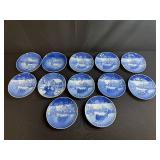 Set of 12 Royal Copenhagen Blue Christmas Collector Plates Assorted Years