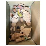 Box of Vintage Wooden Carved Figurines and Shapes Assortment