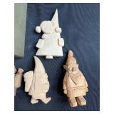 Box of Vintage Wooden Carved Figurines and Shapes Assortment