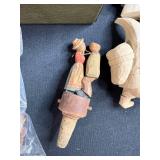 Box of Vintage Wooden Carved Figurines and Shapes Assortment