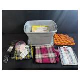 Crafting Supplies Lot with Plaid Fabric, Stencils, Playing Cards, and Scrapbooking Materials