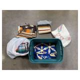 Collection of Quilts and Southwestern Throw Blankets in Storage Tote