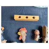 19" Blue Willow Tin Platter 16 Inch with Collection of Vintage Wooden Bottle Stoppers