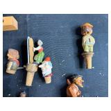 19" Blue Willow Tin Platter 16 Inch with Collection of Vintage Wooden Bottle Stoppers