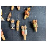 19" Blue Willow Tin Platter 16 Inch with Collection of Vintage Wooden Bottle Stoppers