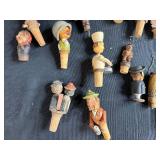 19" Blue Willow Tin Platter 16 Inch with Collection of Vintage Wooden Bottle Stoppers