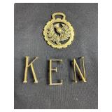 Vintage Trinket and Decor Collection with Metal Letters, Tin, Music Box, and Figurine