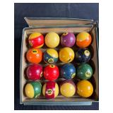 Boxed Set of Billiard Balls and Springfield Wall Thermometer Face