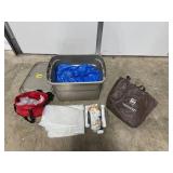 Storage Bin Lot with Chains, Clotheslines, Tarp, Bags, and Organizer Pouches