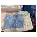 Large Collection of Vintage Embroidered and Lace Linens in Storage Tote