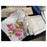 Large Collection of Vintage Embroidered and Lace Linens in Storage Tote