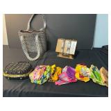Collection of Vintage Handbags and Colorful Silk Scarves