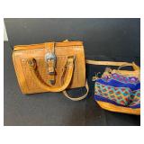 Force Ten West Leather Handbag and Multicolor Woven Drawstring Purse