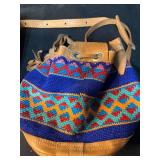 Force Ten West Leather Handbag and Multicolor Woven Drawstring Purse