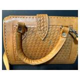 Force Ten West Leather Handbag and Multicolor Woven Drawstring Purse