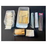 Collection of Wooden Craft Sticks, Sandwich Picks, Pipe Cleaners, and Disposable Aprons