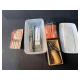 Lot of Vintage and Modern Drill Bits, Spade Bits, and Tapered Reamers with Storage Cases