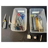 Collection of Scissors, Folding Rulers, and Measuring Tools