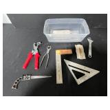 Mixed Hand Tools Collection with Marking Tools and Organizer Bin