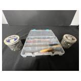 Assortment of Hand Tools with Files and Vintage Jars of Metal Washers