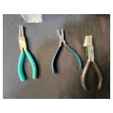 Lot of Assorted Specialty Pliers, Washers, and Metal Rings with Storage Bin