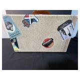 Pair of Vintage Suitcases with Travel Stickers and Velvet Lining