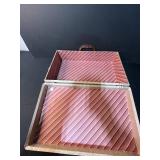 Pair of Vintage Suitcases with Travel Stickers and Velvet Lining