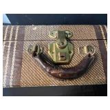 Pair of Vintage Patterned Suitcases with Leather Handles