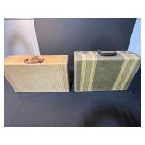 Pair of Vintage Hard-Sided Suitcases with Fabric Exterior