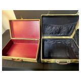 Pair of Vintage Hard-Sided Suitcases with Fabric Exterior