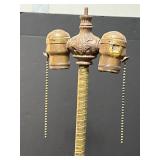 Antique Floor Lamp Parts with Ornate Base and Wooden Stand