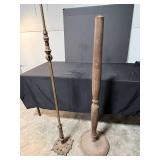 Antique Floor Lamp Parts with Ornate Base and Wooden Stand