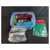Large Collection of Holiday and Gift Bags with Ribbons in Plastic Storage Tote