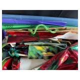 Large Collection of Holiday and Gift Bags with Ribbons in Plastic Storage Tote